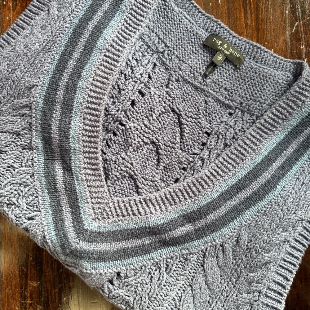 rag & bone Cable Knit Sweater Vest | Blue Contrast | XS | Preppy Academia - Picture 12 of 16